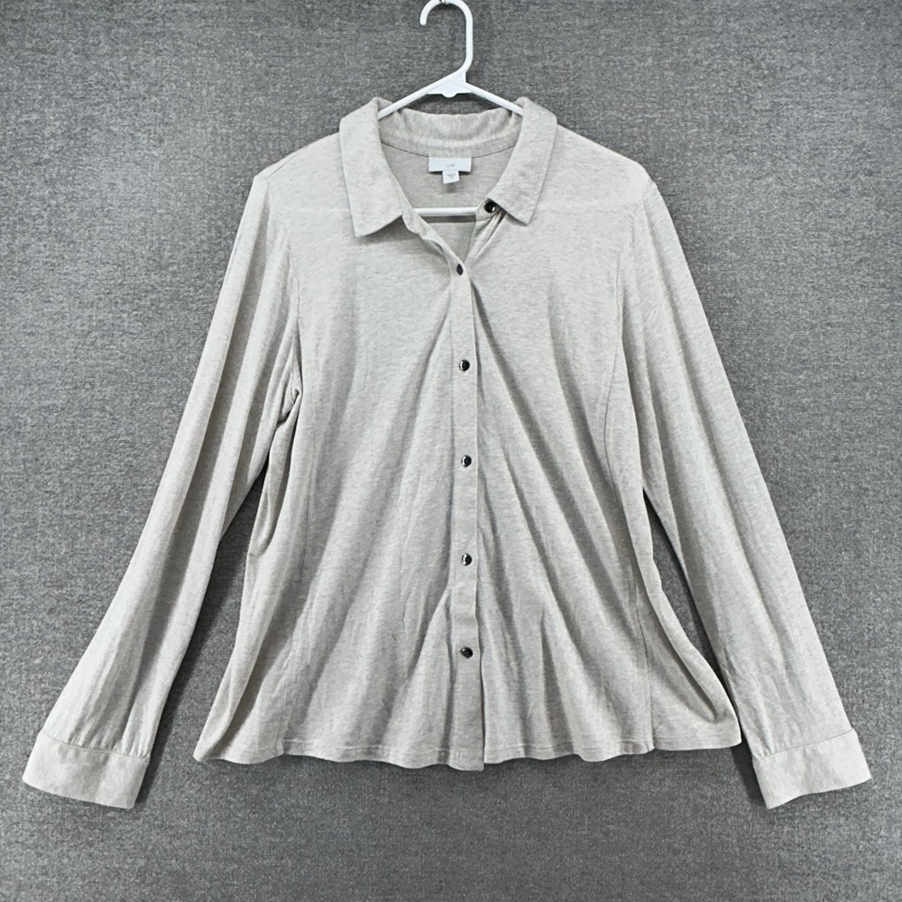 J Jill Long Sleeve Shirt Women Size Medium Beige Button Up Casual
